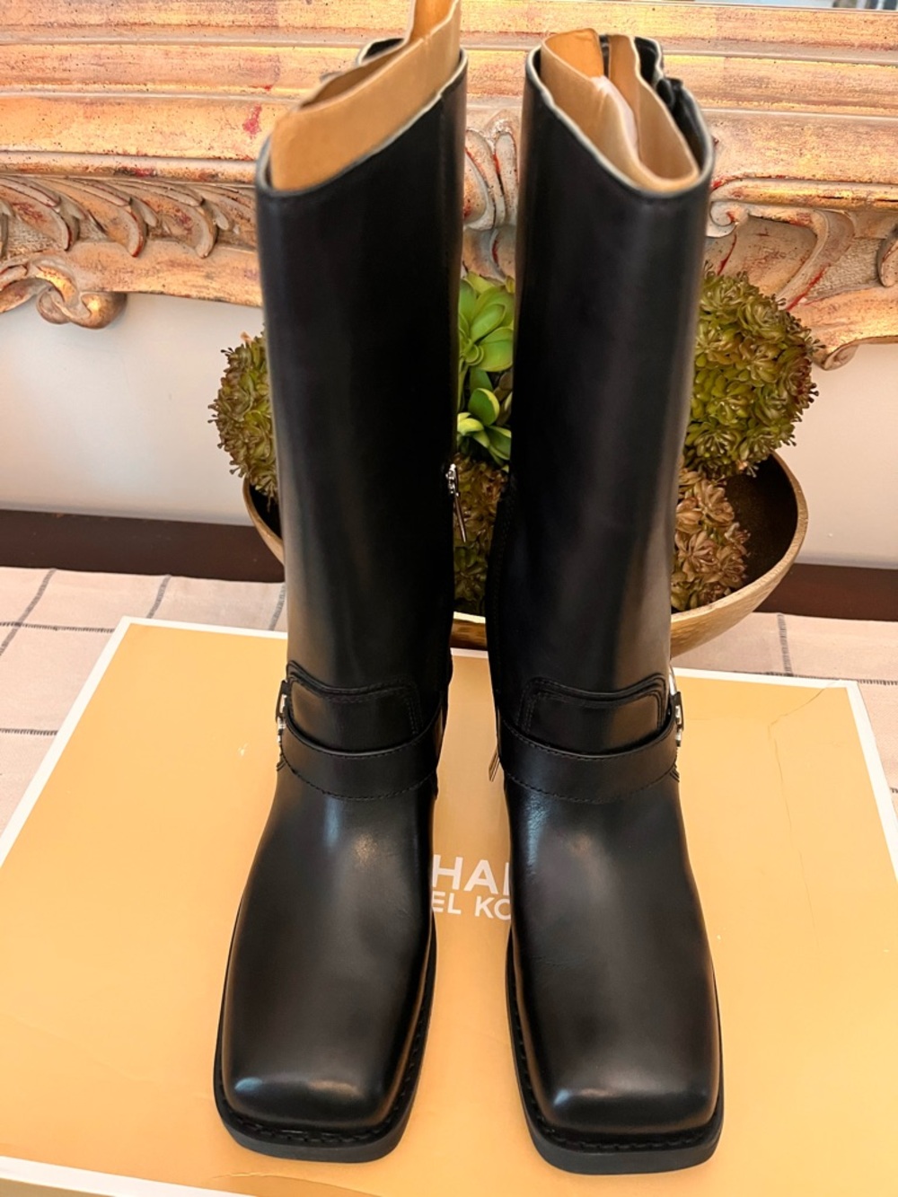 NIB Michael Kors Crosby Moto Leather Boots Black Mid Calf Modern Festival - Picture 8 of 10